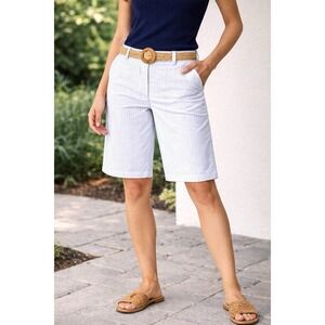 LOFT Ann Taylor Womens Size 6 White Blue Stripe Lined Bermuda Shorts Pockets